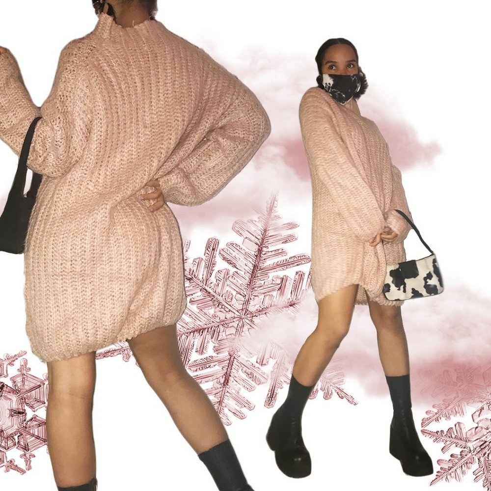 Blush pink mock neck knit dress